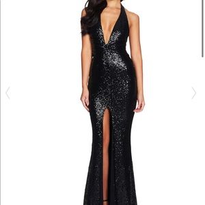 Black sequin halter dress. Never worn! With tags